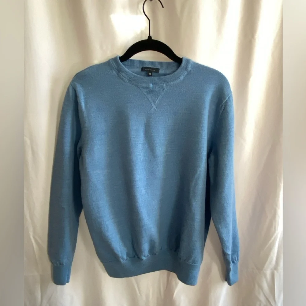 Turtleson Golf Extra Fine Merino Wool Blue Crewneck Sweater Men Medium